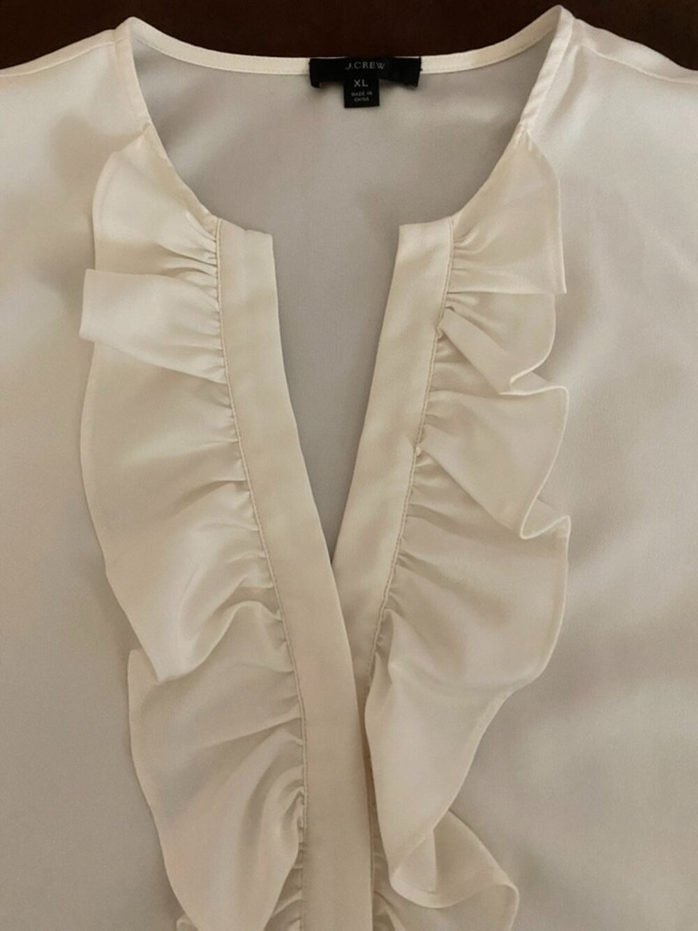 J.Crew Ivory/White Sleeveless Blouse with Ruffled Neckline